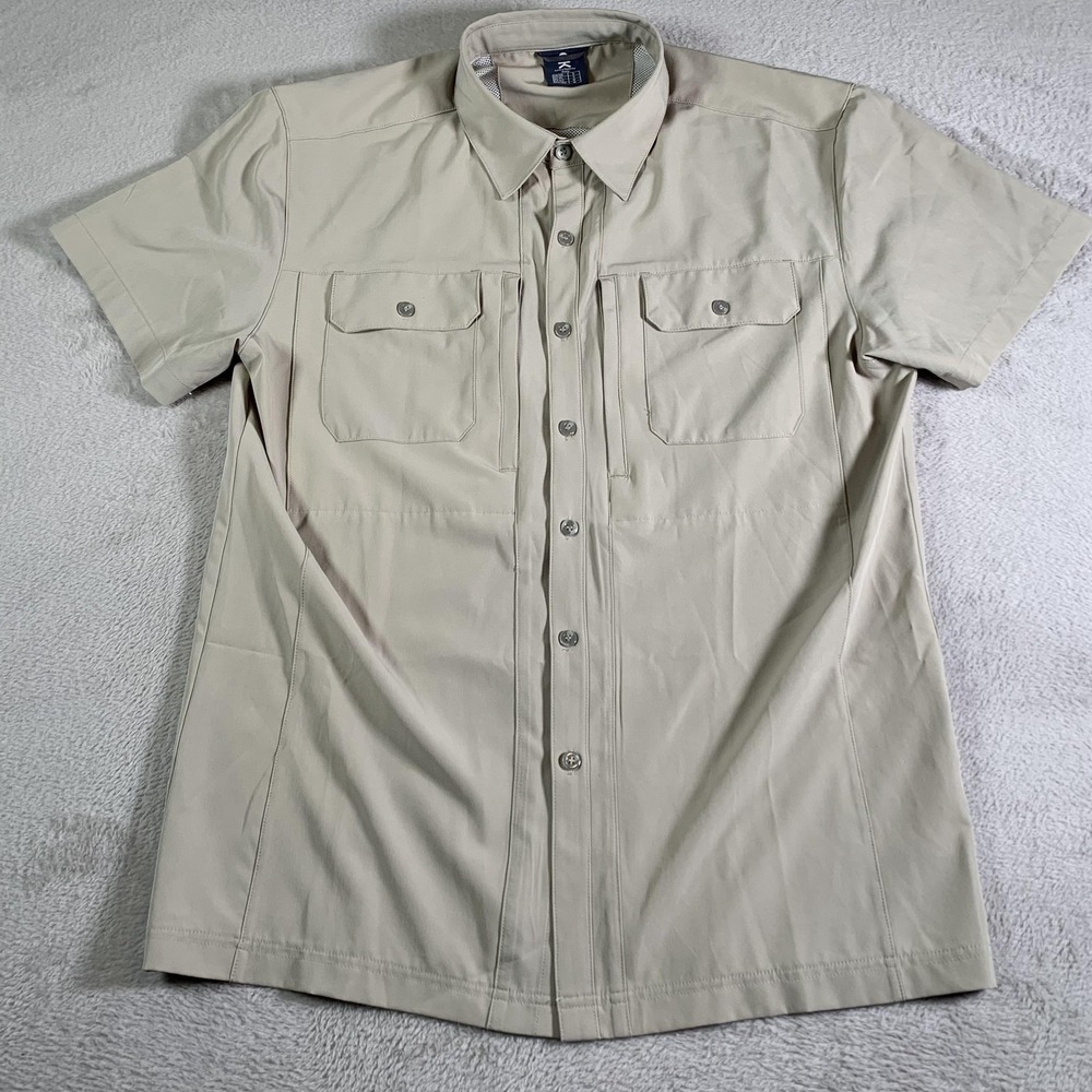 Little‎ Donkey Andy Shirt Mens Small Beige Short Sleeve Stretch Button Front